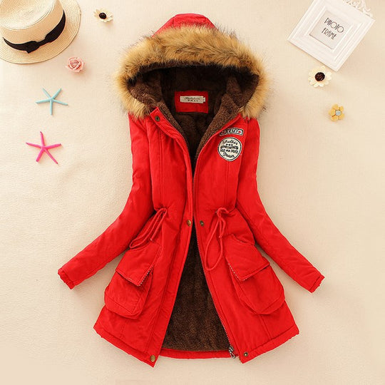 Damen Gefütterter Parka mit Kunstfellkapuze und Teddyfutter EB