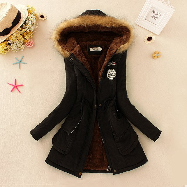 Damen Gefütterter Parka mit Kunstfellkapuze und Teddyfutter EB