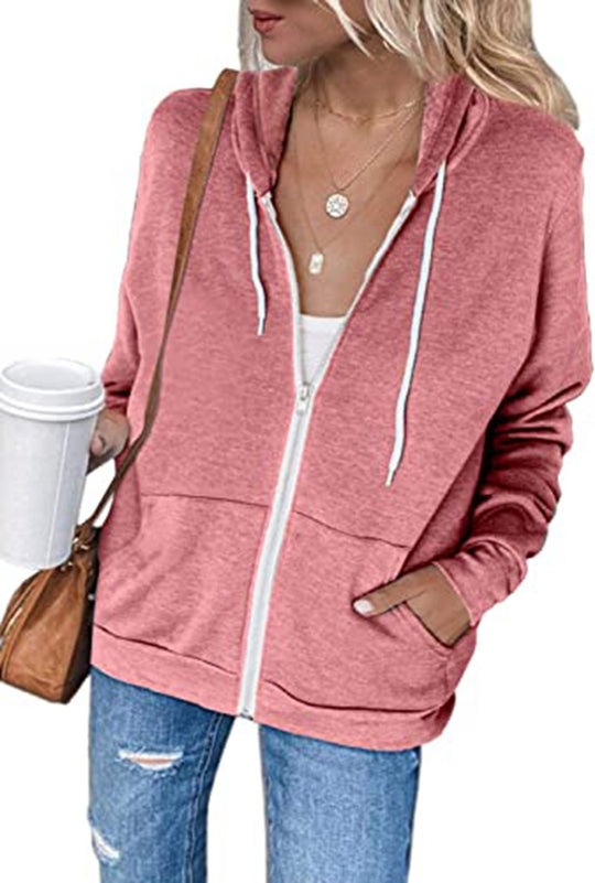 Damen lässige Kapuzenjacke mit Reißverschluss und praktischen Taschen EB