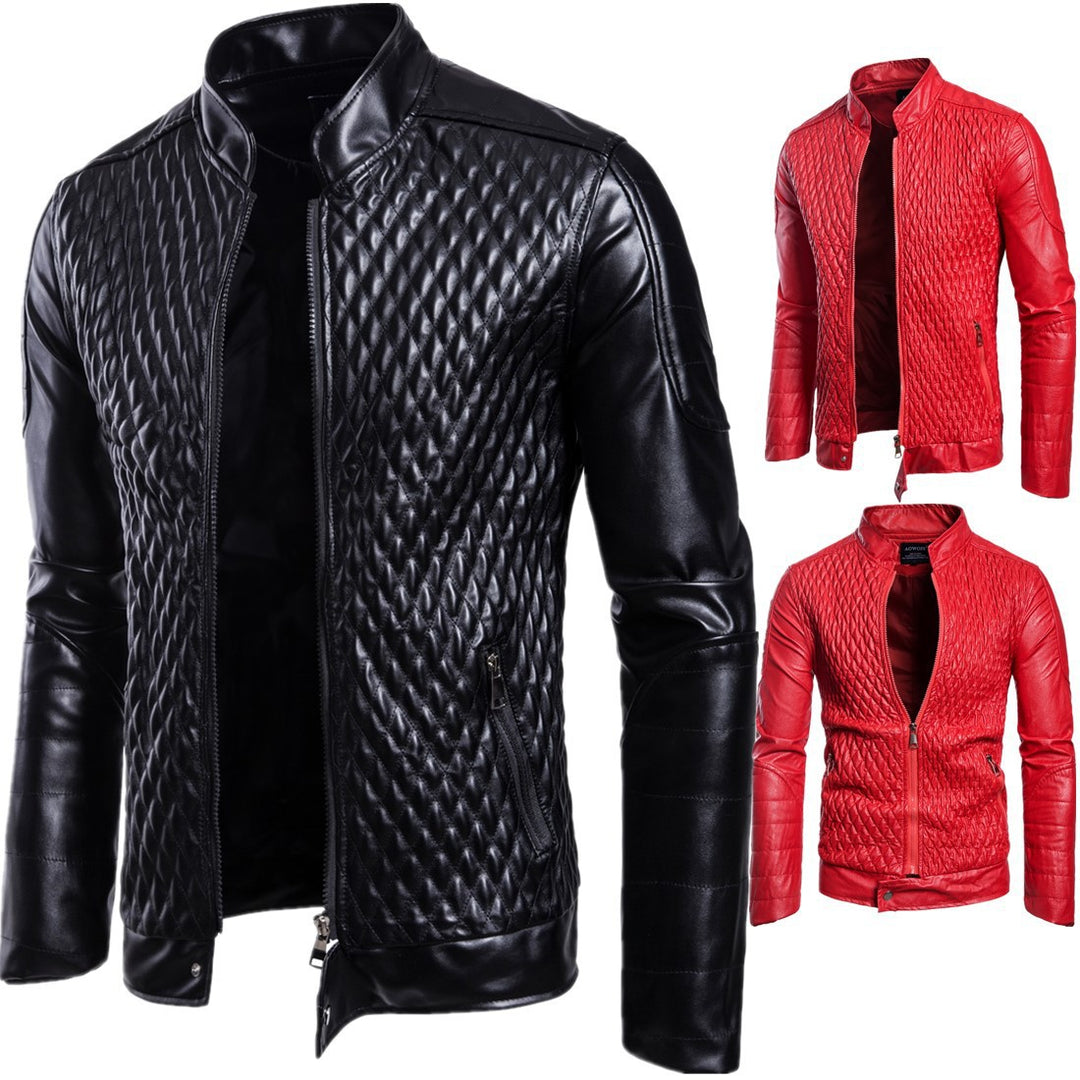 Herren hochwertige Steppjacke aus Kunstleder mit asymmetrischem Reißverschluss EB