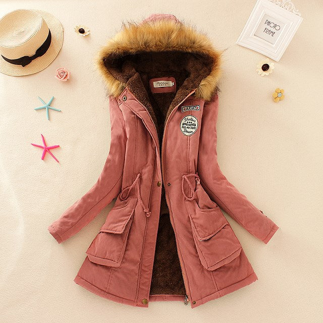 Damen taillierter Kapuzenparka mit Teddyfutter und Kunstfellbesatz EB