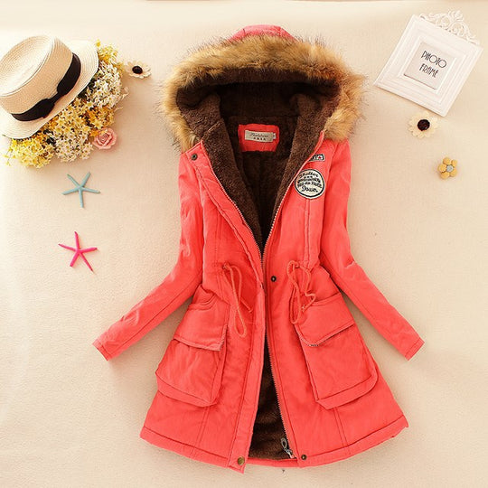 Damen taillierter Kapuzenparka mit Teddyfutter und Kunstfellbesatz EB