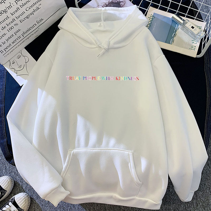 Damen nan lässiger Oversize-Kapuzenpullover mit holografischem Schriftzug, Kängurutasche und angerautem Fleece EB