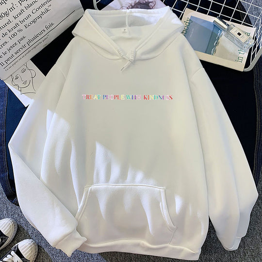 Damen nan lässiger Oversize-Kapuzenpullover mit holografischem Schriftzug, Kängurutasche und angerautem Fleece EB