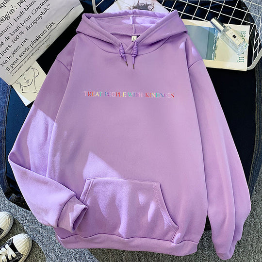 Damen nan lässiger Oversize-Kapuzenpullover mit holografischem Schriftzug, Kängurutasche und angerautem Fleece EB