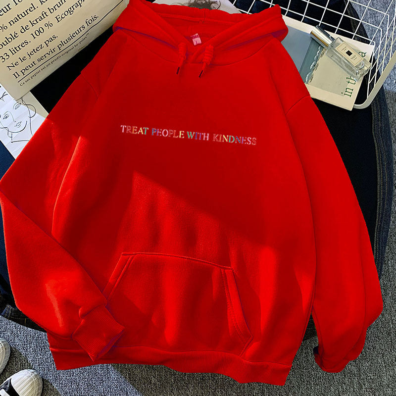 Damen nan lässiger Oversize-Kapuzenpullover mit holografischem Schriftzug, Kängurutasche und angerautem Fleece EB
