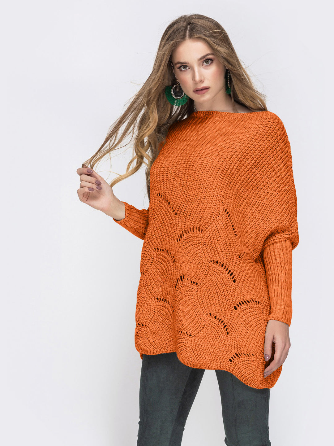 Damen Strickpullover mit luftigem Häkelmuster EB