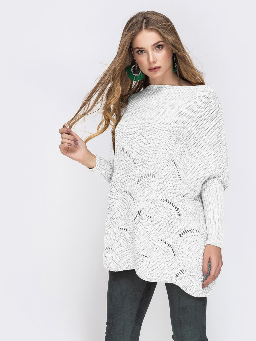 Damen Strickpullover mit luftigem Häkelmuster EB
