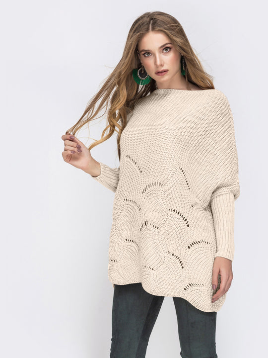 Damen Strickpullover mit luftigem Häkelmuster EB