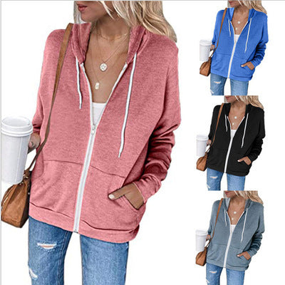 Damen lässige Kapuzenjacke mit Reißverschluss und praktischen Taschen EB