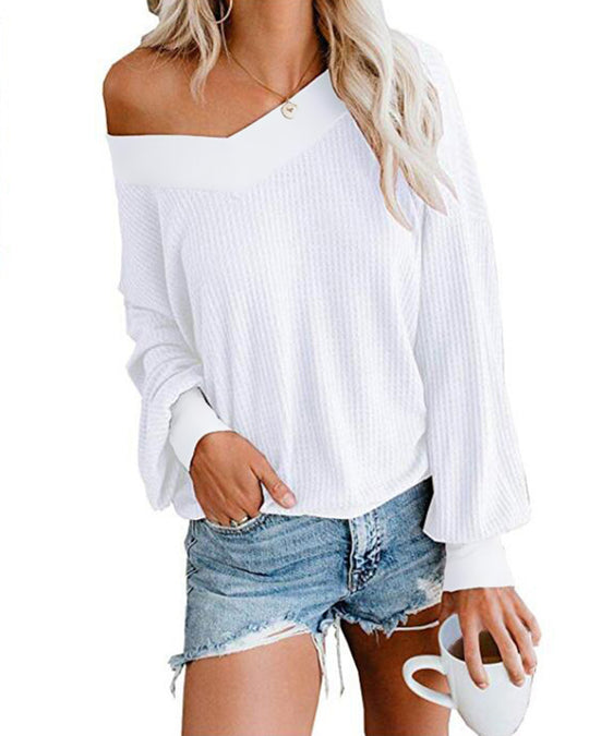 Damen weicher und lässiger Pullover mit asymmetrischem Ausschnitt EB