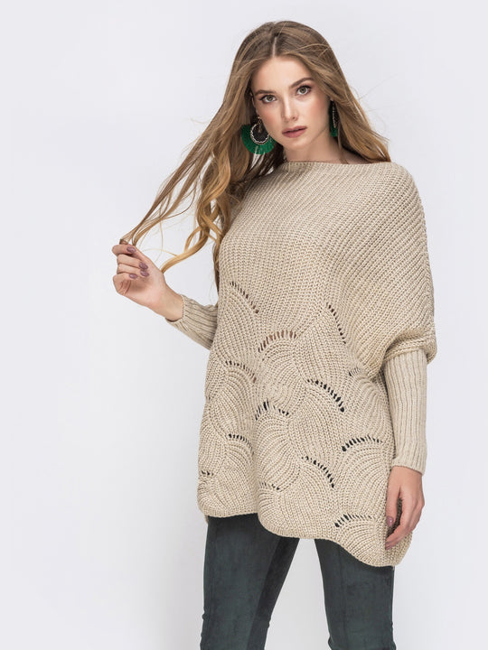 Damen Strickpullover mit luftigem Häkelmuster EB
