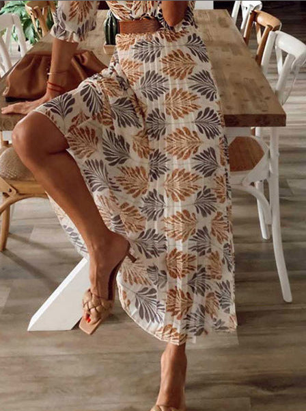 Damen Maxikleid mit botanischem Druck und eleganter Wickeloptik EB