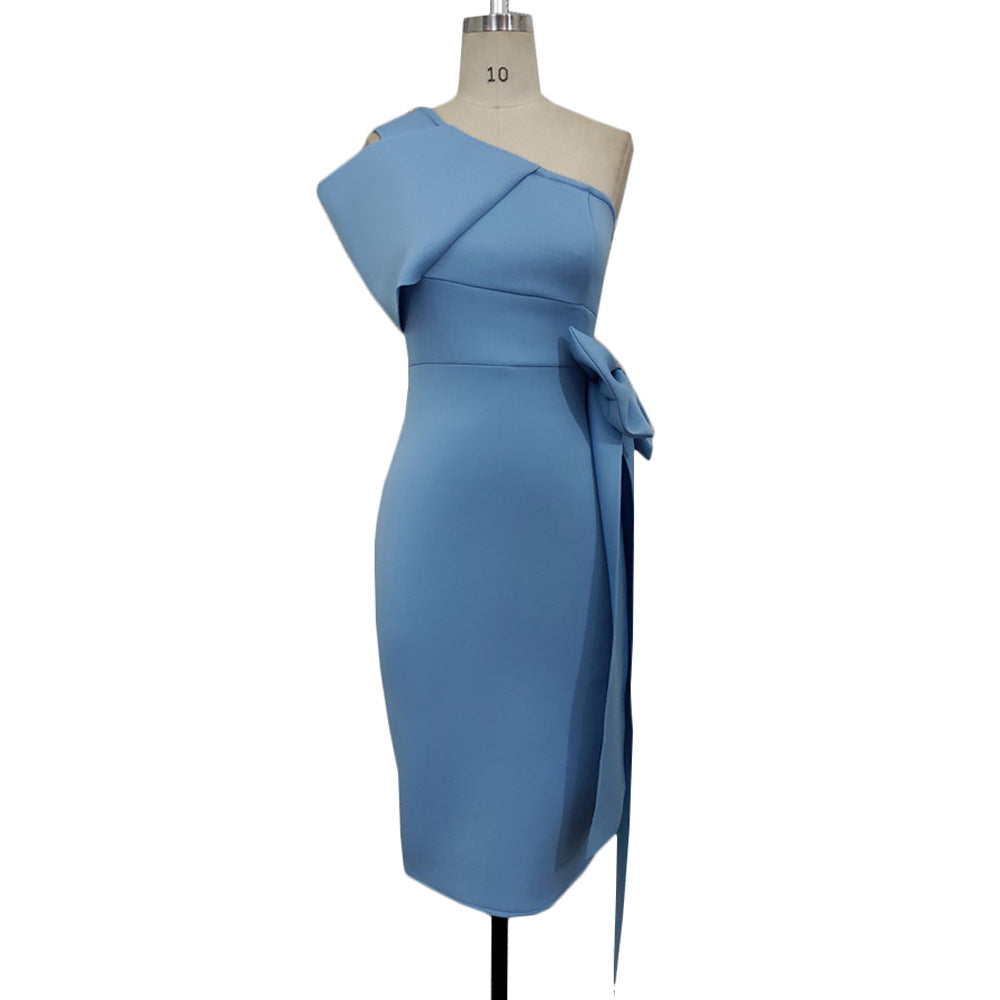 Damen elegantes Wickelkleid mit asymmetrischem Top und voluminösem Schleifenakzent EB