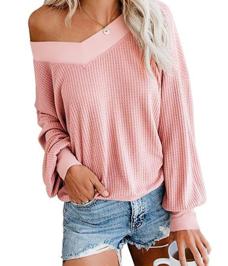 Damen weicher und lässiger Pullover mit asymmetrischem Ausschnitt EB