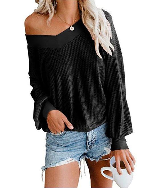 Damen weicher und lässiger Pullover mit asymmetrischem Ausschnitt EB