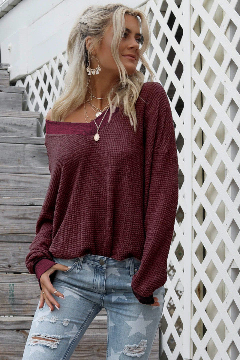 Damen weicher und lässiger Pullover mit asymmetrischem Ausschnitt EB