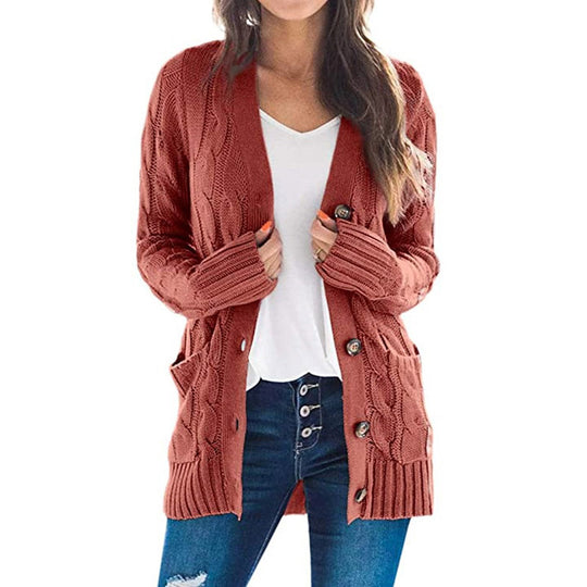 Damen Strickjacke mit strukturiertem Zopfdesign und praktischen Taschen EB