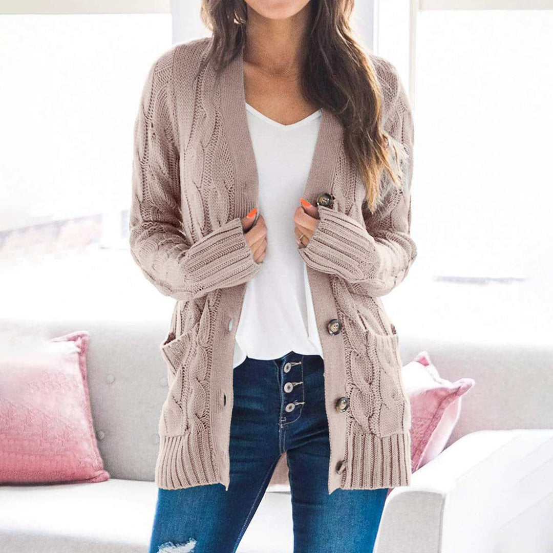 Damen Strickjacke mit strukturiertem Zopfdesign und praktischen Taschen EB
