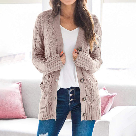 Damen Strickjacke mit strukturiertem Zopfdesign und praktischen Taschen EB