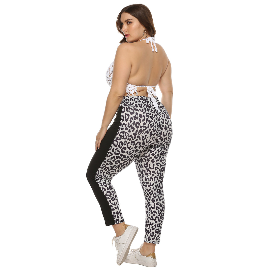 Damen figurbetonte Leggings mit Animal Print und seitlichen Kontraststreifen EB