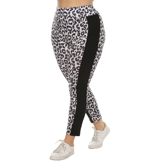 Damen figurbetonte Leggings mit Animal Print und seitlichen Kontraststreifen EB
