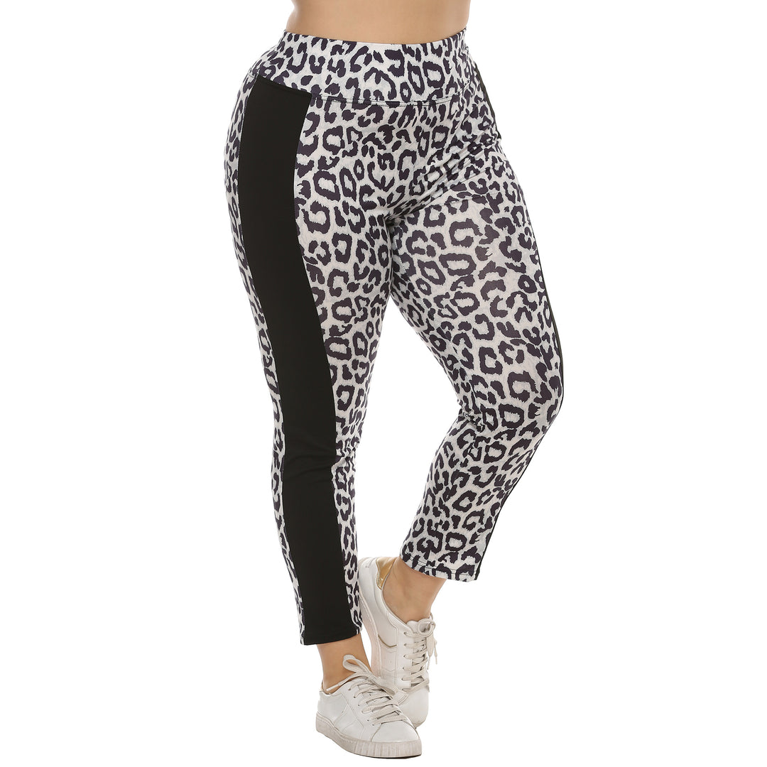 Damen figurbetonte Leggings mit Animal Print und seitlichen Kontraststreifen EB