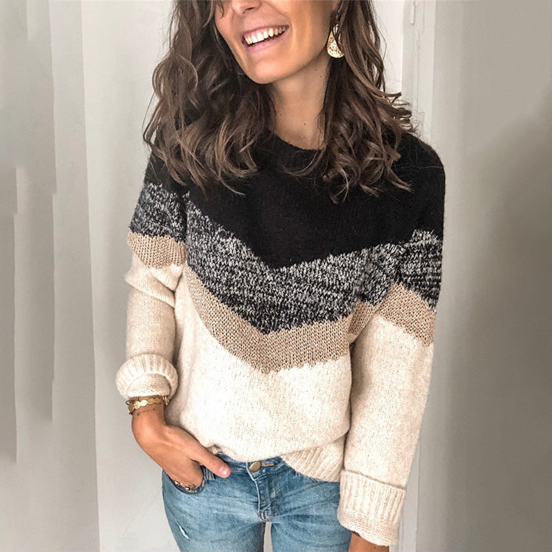 Damen moderner Strukturpullover mit geometrischem Design EB