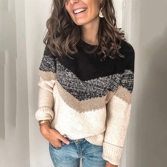 Damen moderner Strukturpullover mit geometrischem Design EB
