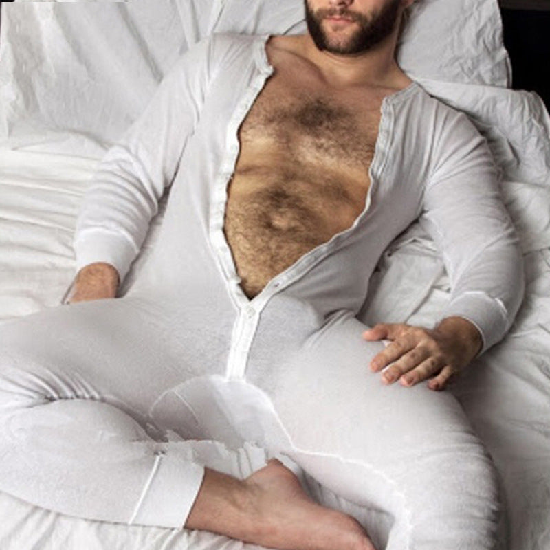 Unisex nan Einteiliger Langarm-Schlafanzug mit durchgehender Knopfleiste und elastischen Bündchen EB