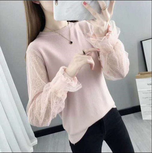 Damen Pullover mit transparenten, voluminösen Ärmeln EB