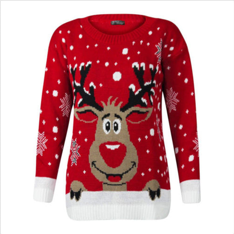 Damen Weihnachts-Pullover mit festlichem Rentierdesign und extralanger Passform EB