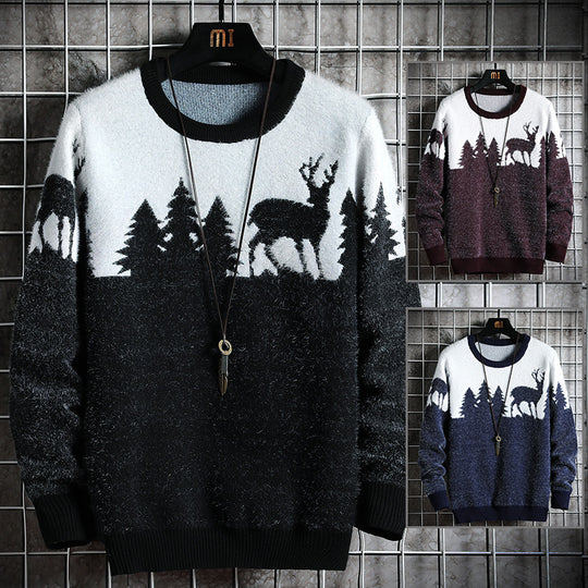 Herren Kuscheliger Winterpullover mit Tiermotiven EB
