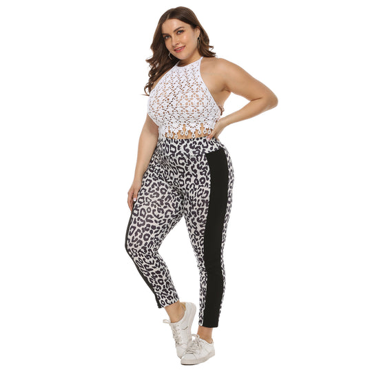 Damen figurbetonte Leggings mit Animal Print und seitlichen Kontraststreifen EB