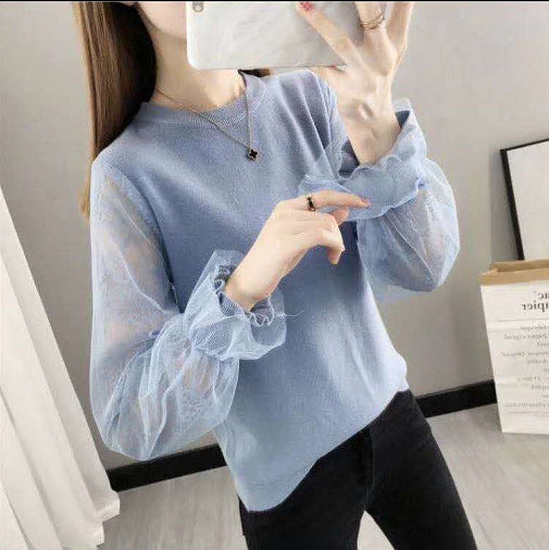 Damen Pullover mit transparenten, voluminösen Ärmeln EB