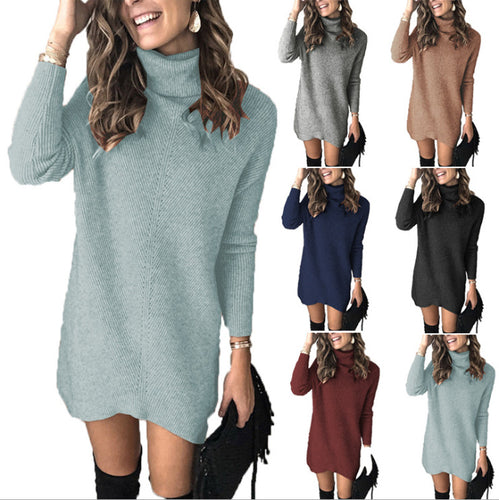 Damen Hobo-Sweaterkleid mit hohem Kragen und Rippstruktur EB