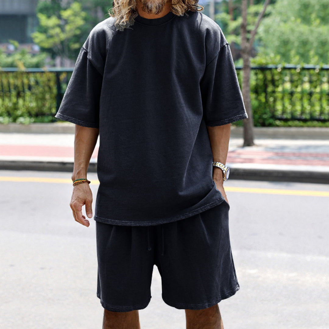 EB | Lockeres T-Shirt Shorts einfarbiges Set