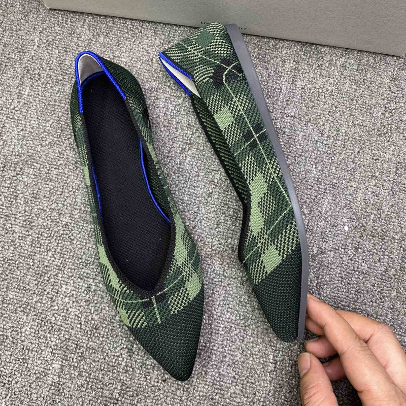 Damen spitz zulaufende Ballerinas mit modernem Karomuster EB