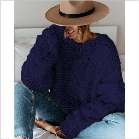 Damen Grobstrickpullover mit elegantem Zopfmuster und weitem Schnitt EB