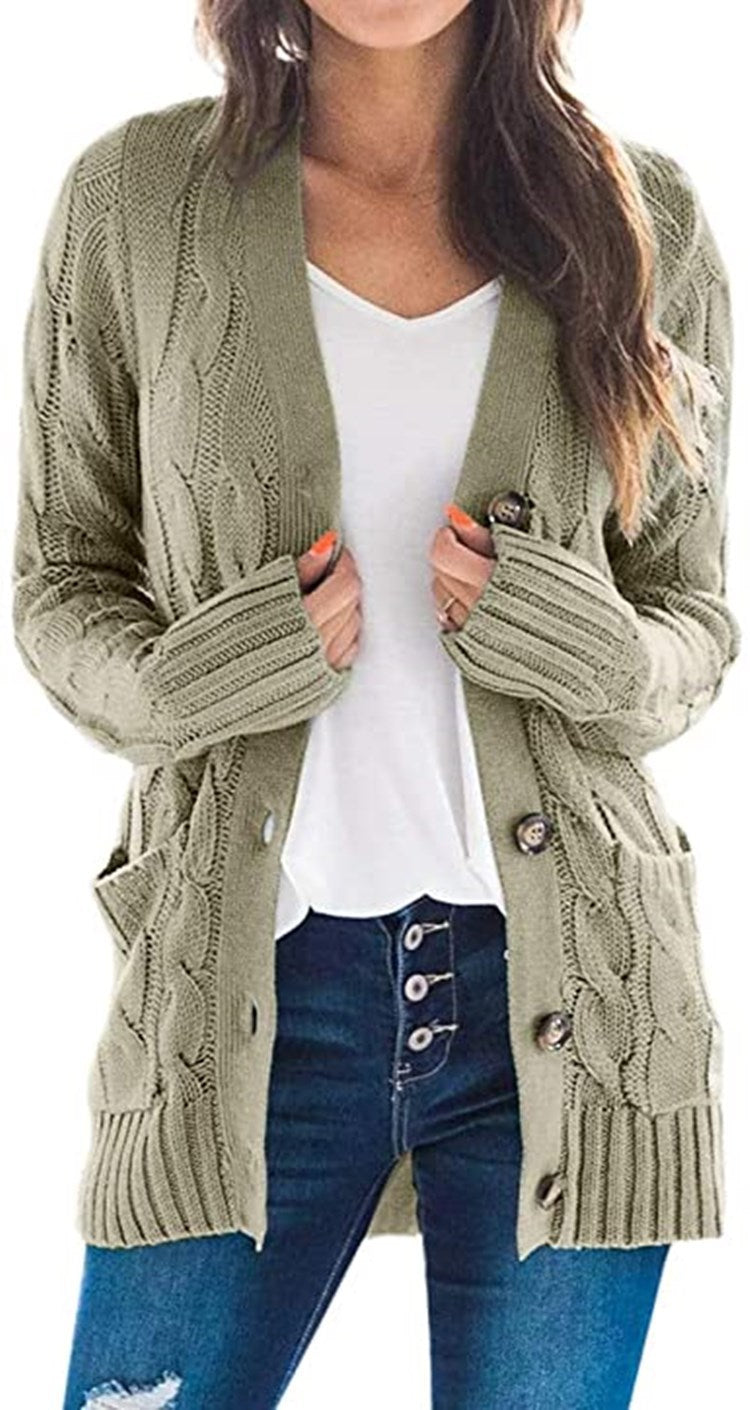Damen Grobstrickjacke mit eleganten Knopfdetails und lässigem Schnitt EB