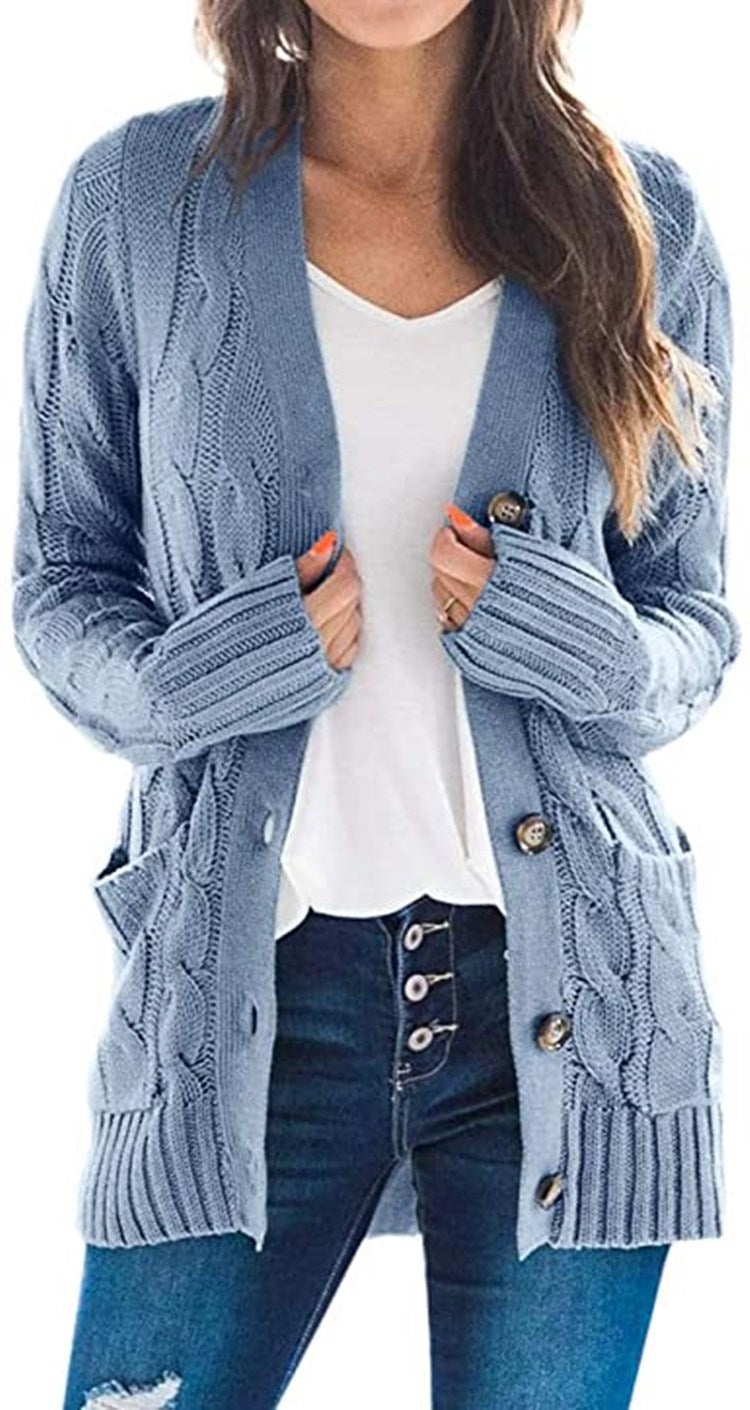 Damen Grobstrickjacke mit eleganten Knopfdetails und lässigem Schnitt EB