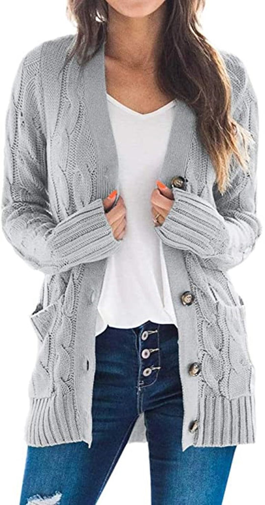 Damen Grobstrickjacke mit eleganten Knopfdetails und lässigem Schnitt EB
