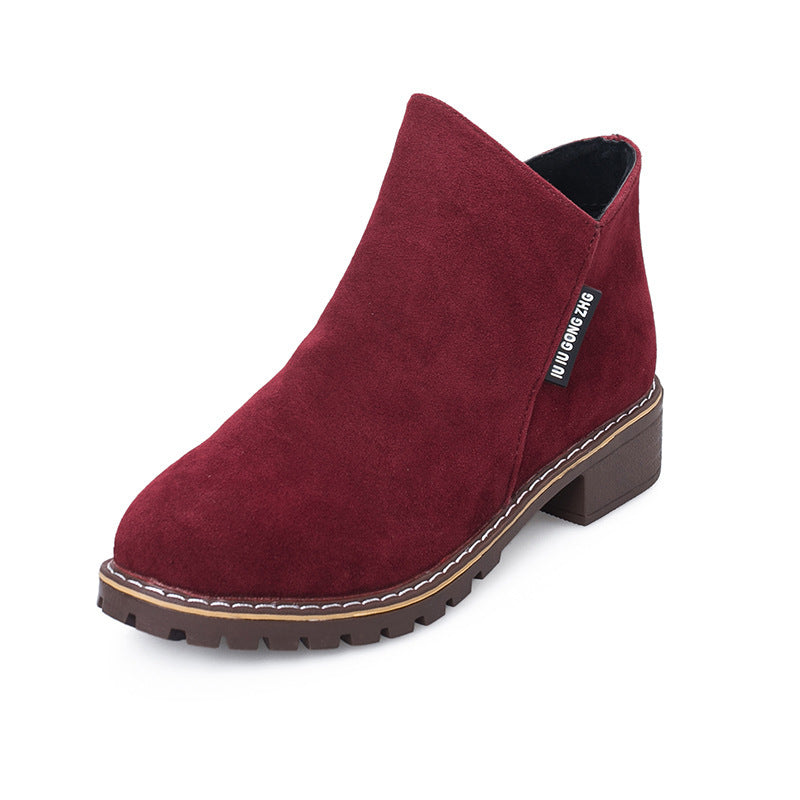 Damen nan knöchelhohe Wildlederoptik-Stiefelette mit seitlichem Reißverschluss, profilierter Gummisohle und komfortablem Blockabsatz EB