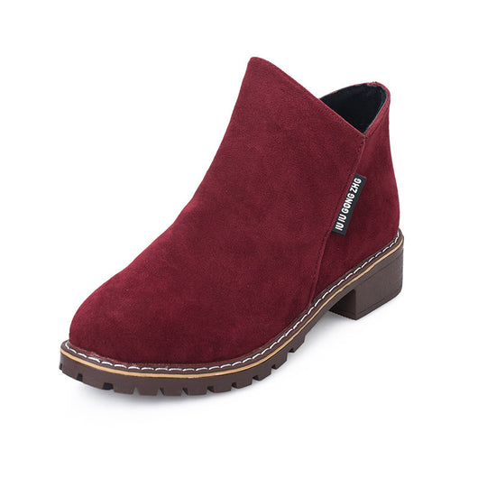 Damen nan knöchelhohe Wildlederoptik-Stiefelette mit seitlichem Reißverschluss, profilierter Gummisohle und komfortablem Blockabsatz EB