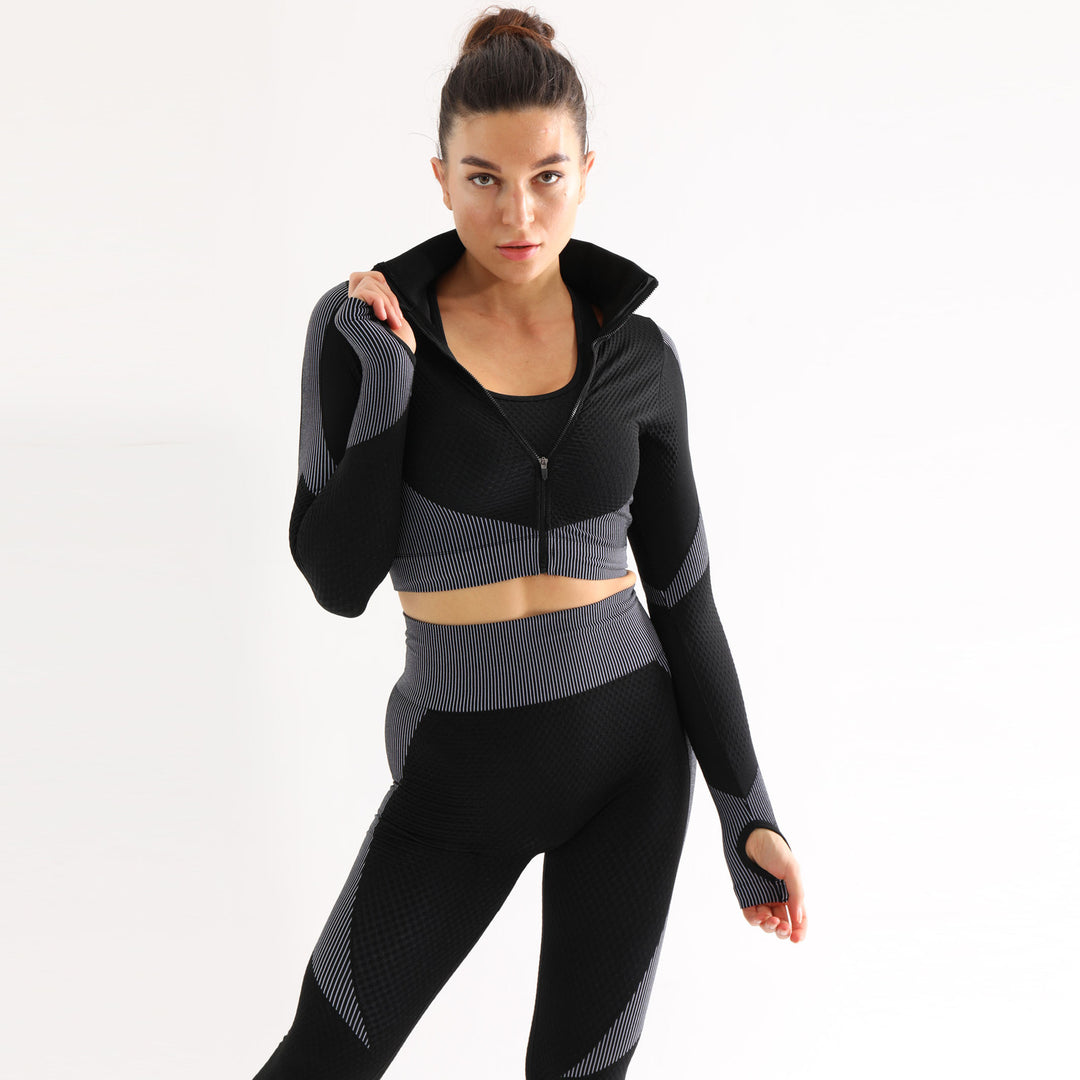 Damen Sportliches Set mit cropped Jacke und hochgeschnittenen Leggings EB