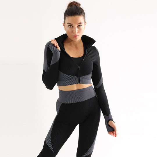 Damen Sportliches Set mit cropped Jacke und hochgeschnittenen Leggings EB