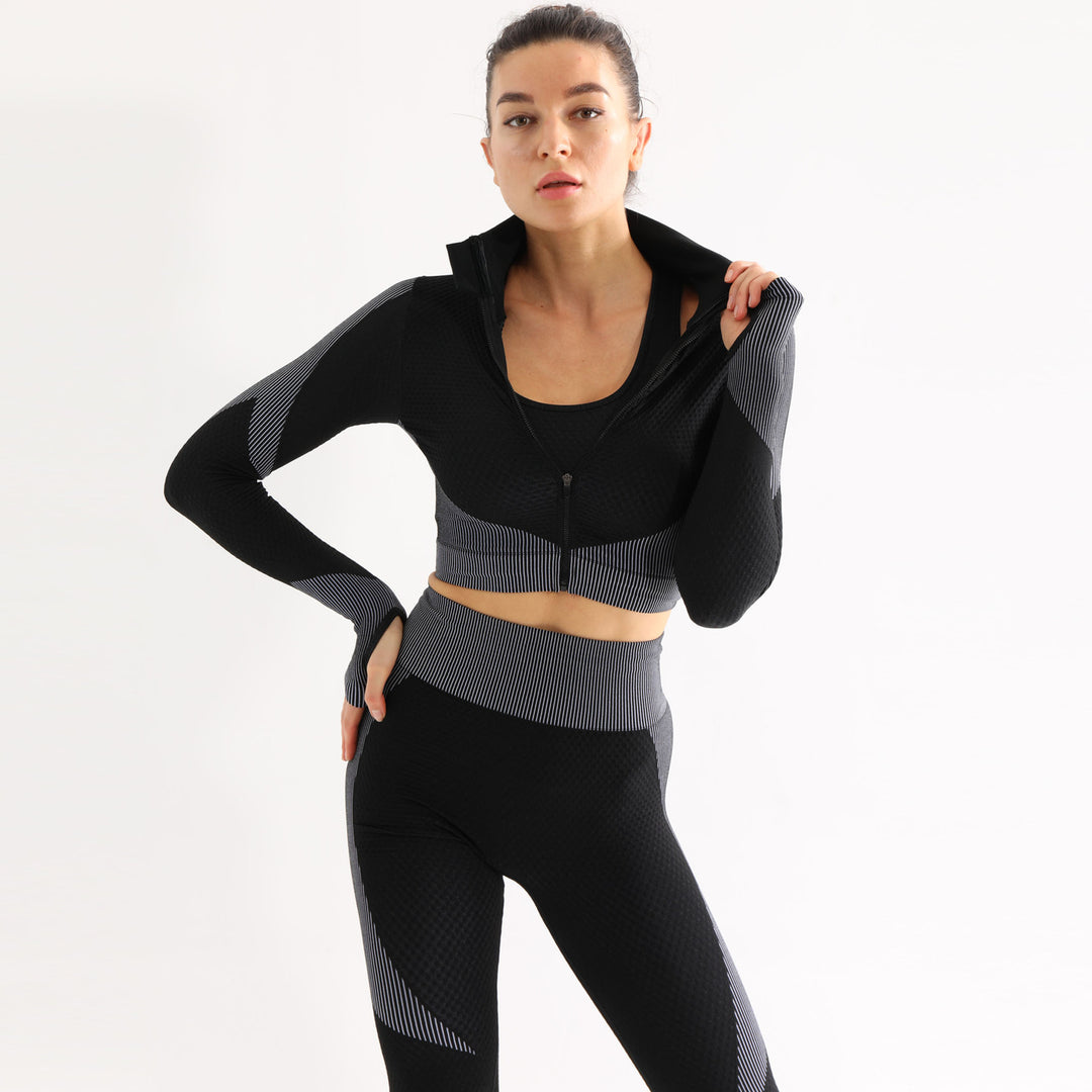 Damen Sportliches Set mit cropped Jacke und hochgeschnittenen Leggings EB