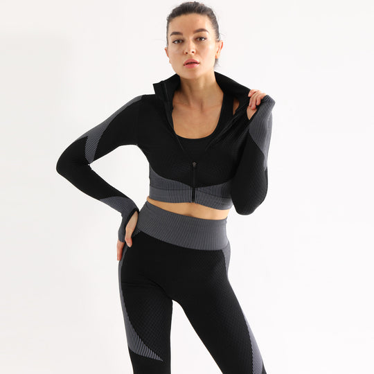Damen Sportliches Set mit cropped Jacke und hochgeschnittenen Leggings EB
