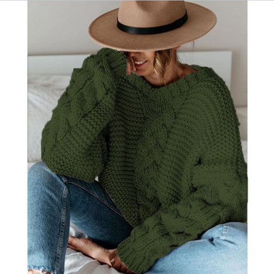 Damen Grobstrickpullover mit elegantem Zopfmuster und weitem Schnitt EB