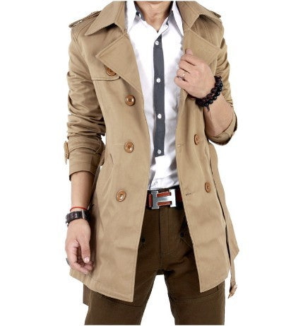 Herren eleganter Trenchcoat mit praktischen Knopfdetails und stilvollen Taschen EB